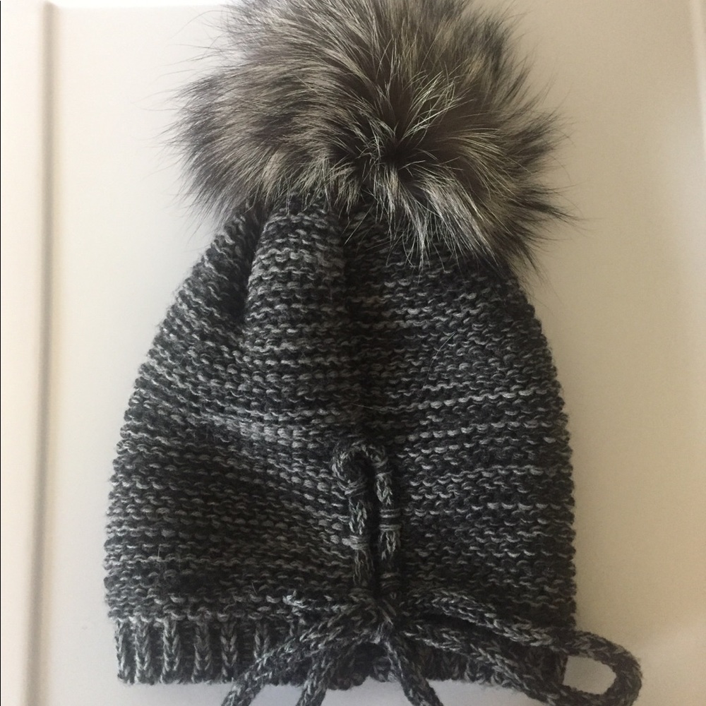 Real fur grey/black warm hat beanie